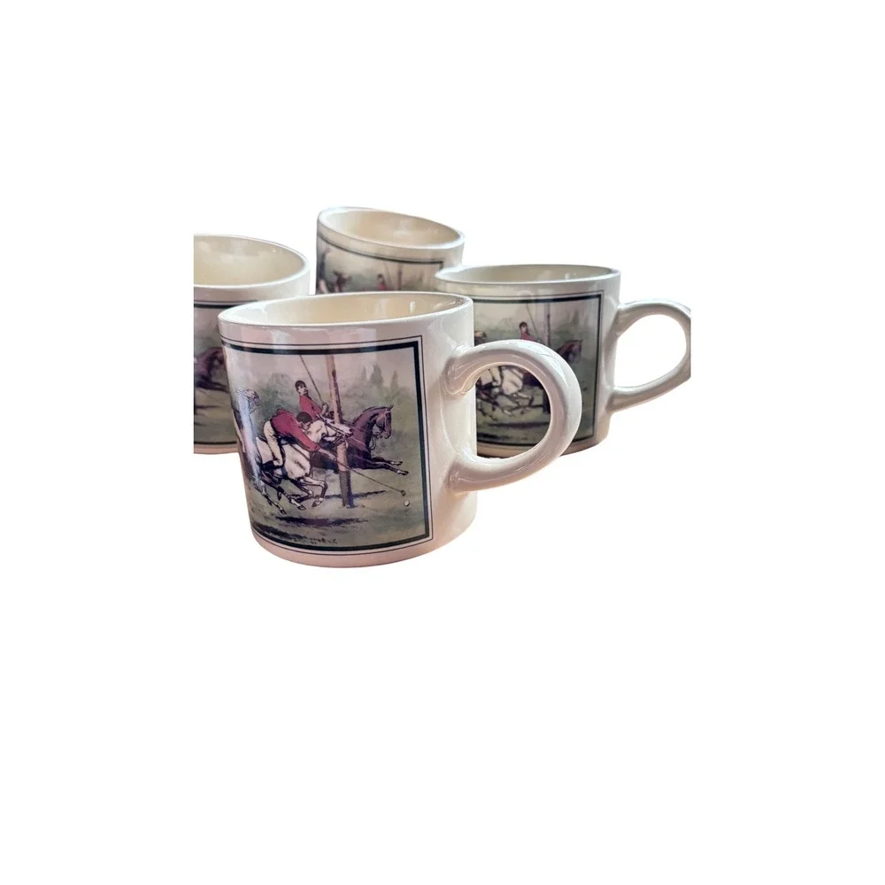 Vintage 1978 Polo Ralph Lauren Thoroughbred Mugs Set of 4 Equestrian 12 Oz Box